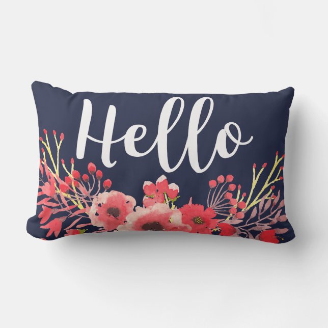 Coussin Rectangle Fleurs d'aquarelle rose tendance Hello Script (Recto)