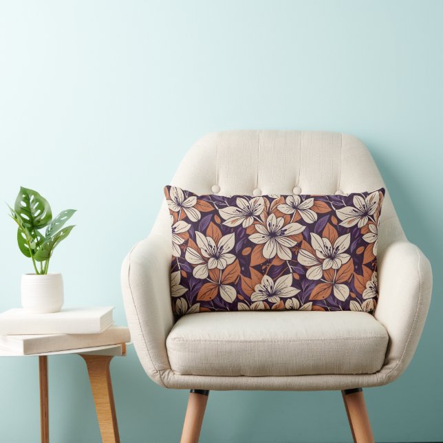 Coussin Rectangle Fleurs d'automne modernistes Purple & Crème Jeu d' (Chaise)