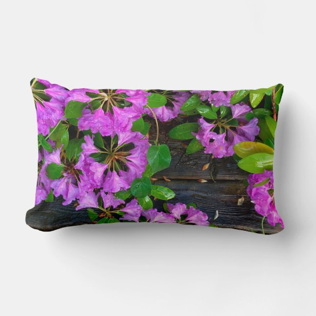 Coussin Rectangle Fleurs d'Azaleas roses, jardin rustique (Recto)