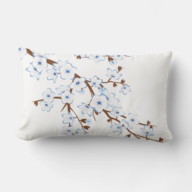 Coussin Rectangle Fleurs de cerisier Floral Bleu Blanc (Recto)