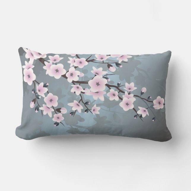 Coussin Rectangle Fleurs de cerisier Floral Dusty Rose Bleu (Recto)