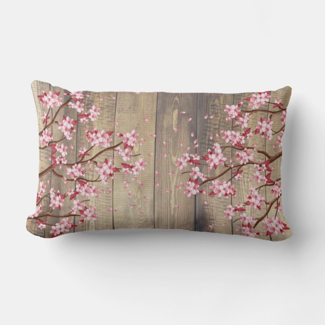 Coussin Rectangle Fleurs de cerisier rose japonais Branches Bois (Recto)
