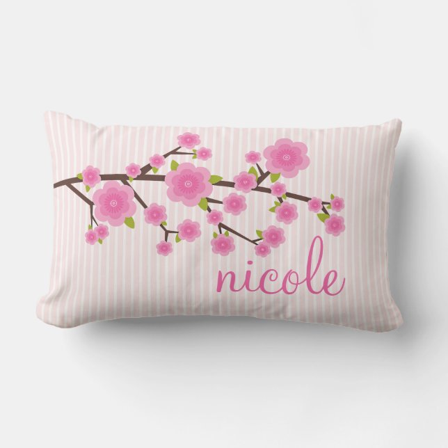 Coussin Rectangle Fleurs de cerisier roses Girly personnalisées (Recto)