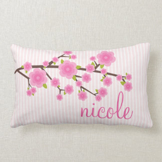 Coussin Rectangle Fleurs de cerisier roses Girly personnalisées