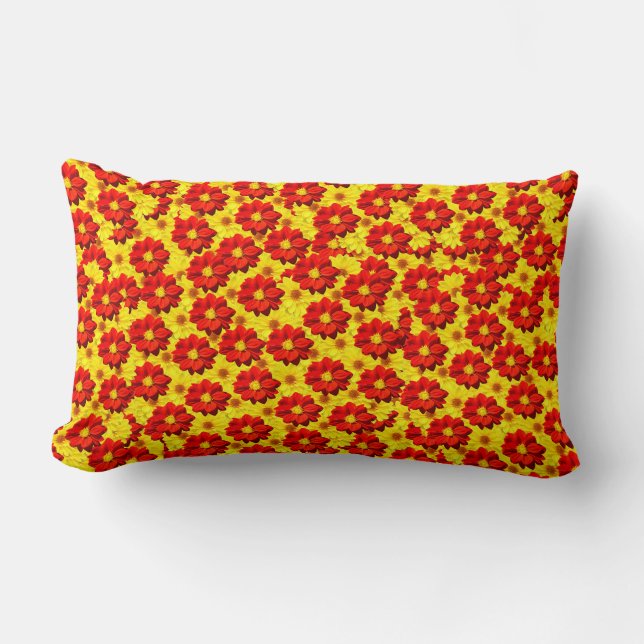 Coussin Rectangle Fleurs de dahlia rouges et jaunes (Recto)
