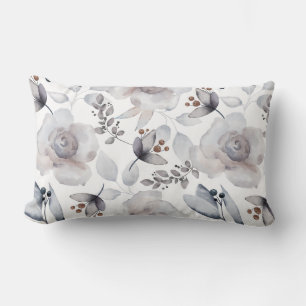 Coussin Rectangle Fleurs de houx d'hiver peintes à l'aquarelle Natur