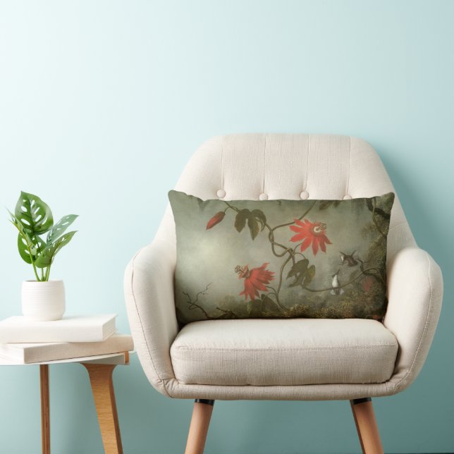 Coussin Rectangle Fleurs de la passion et colibris par Martin J Head (Chaise)