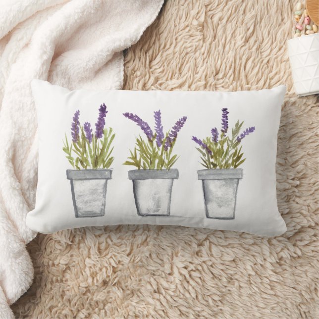 Coussin Rectangle Fleurs de lavande herbes d'aquarelle violet Floral (Couverture)