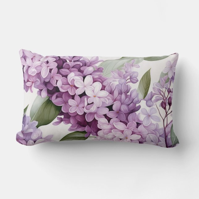 COUSSIN RECTANGLE FLEURS DE LILAS LAVANDE & VIOLET A L'AQUARELLE (Recto)