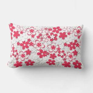 Coussin Rectangle Fleurs de papier rouge et blanc