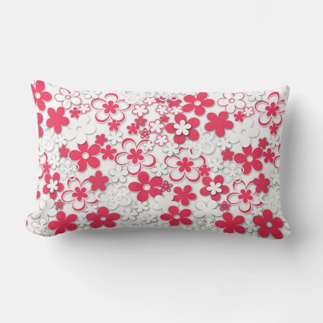 Coussin Rectangle Fleurs de papier rouge et blanc (Recto)