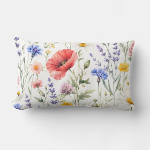 Coussin Rectangle Fleurs de prairie aquarelle florale 