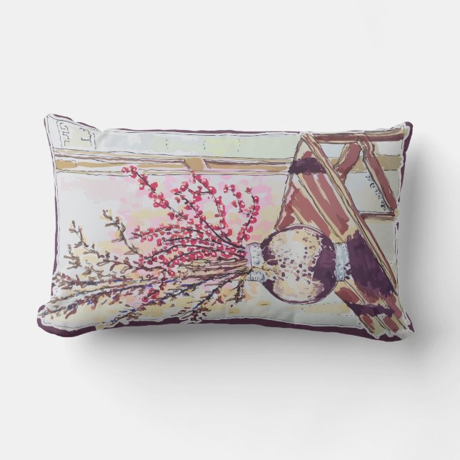 Coussin Rectangle Fleurs de prunier rouges (Recto)