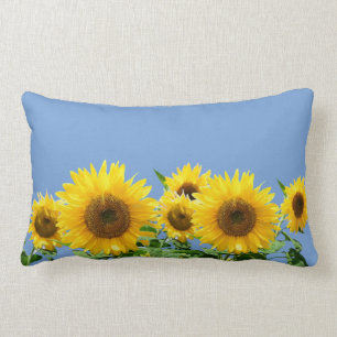 Coussin Rectangle Fleurs de soleil sur bleu ciel