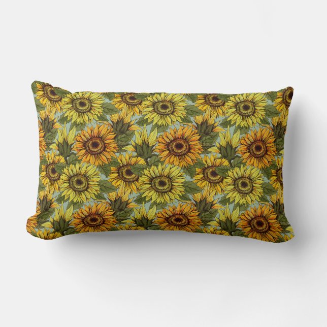 Coussin Rectangle Fleurs de soleil sur Sage Arrière - plan Foliage O (Recto)