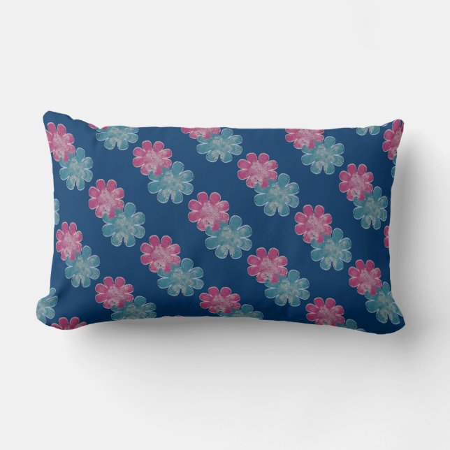 Coussin Rectangle Fleurs de verre (rose/turquoise/marine) (Recto)