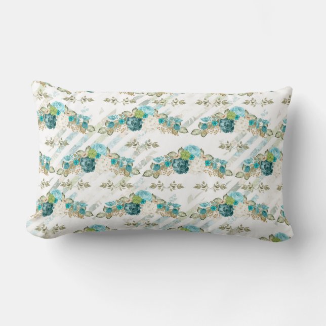 COUSSIN RECTANGLE FLEURS D'EAU BLANC VERT BLEUE JOLIE (Recto)