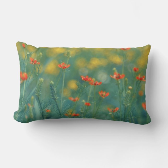Coussin Rectangle Fleurs d'été (champ floral) (Fleurs rouges) (Recto)