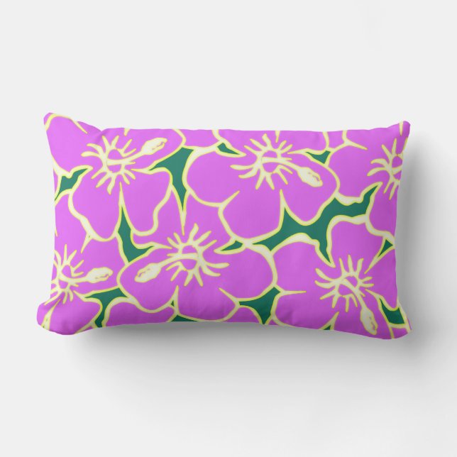 Coussin Rectangle Fleurs d'Hibiscus rose Tropical Hawaiian Luau (Recto)