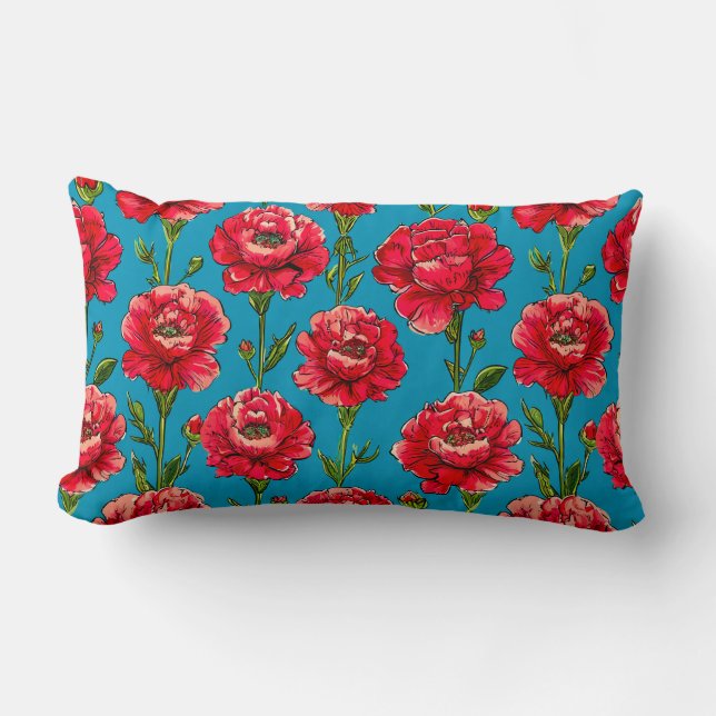 Coussin Rectangle Fleurs d'Œillet Décoration de Maison Botanique (Recto)