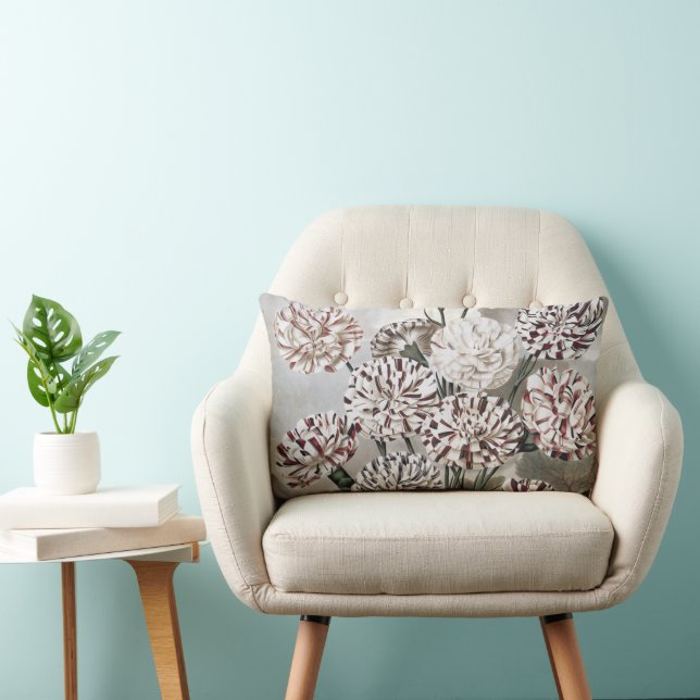 Coussin Rectangle Fleurs d'oeillets vintages avec ciel gris (Chaise)