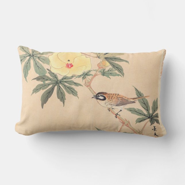 Coussin Rectangle Fleurs d'oiseau de Keibun Matsumoto de moineau et (Recto)