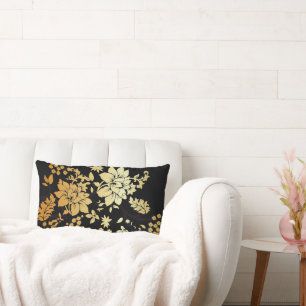 Coussin Rectangle Fleurs d'or orientales en noir