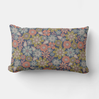 Coussin Rectangle Fleurs en fleurs et floraisons en corail, bleu et