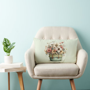 Coussin Rectangle Fleurs en Pot Style Cosy Shabby Chic