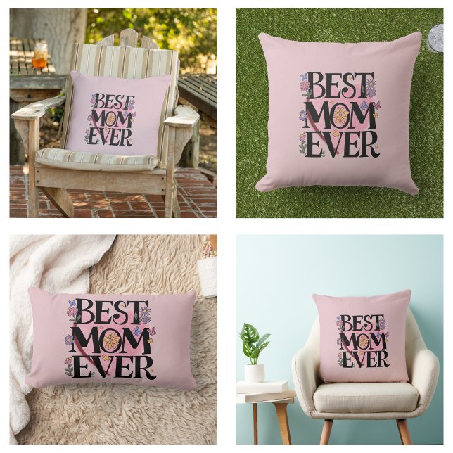 Coussin Rectangle Fleurs et cœur rose de la meilleure maman qui soit (Best Mom Ever Flowers And Pink Heart Pillow)