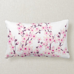 Coussin Rectangle Fleurs florales de cerises (Sakura) Blanc rose