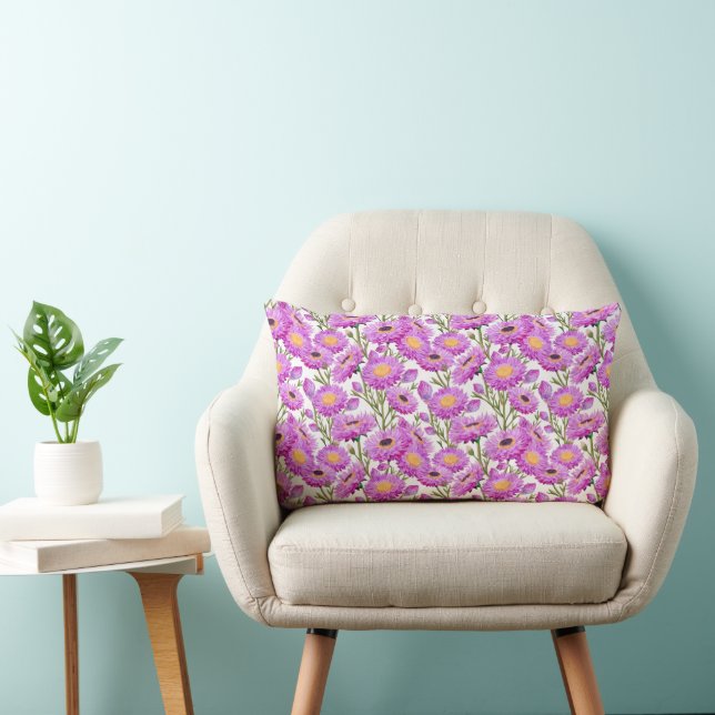Coussin Rectangle Fleurs florales de marguerites de papier violet (Chaise)