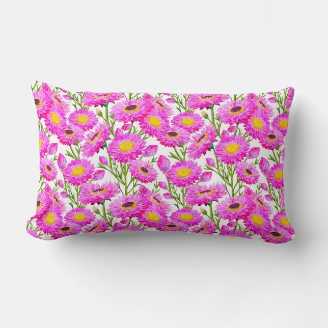 Coussin Rectangle Fleurs florales de marguerites en papier rose (Recto)