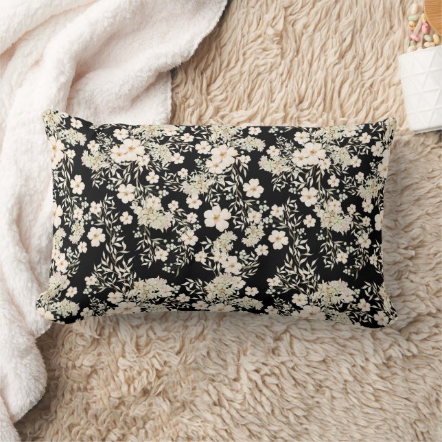 Coussin Rectangle Fleurs florales Fleurs sauvages Feuilles Arrière - (Couverture)