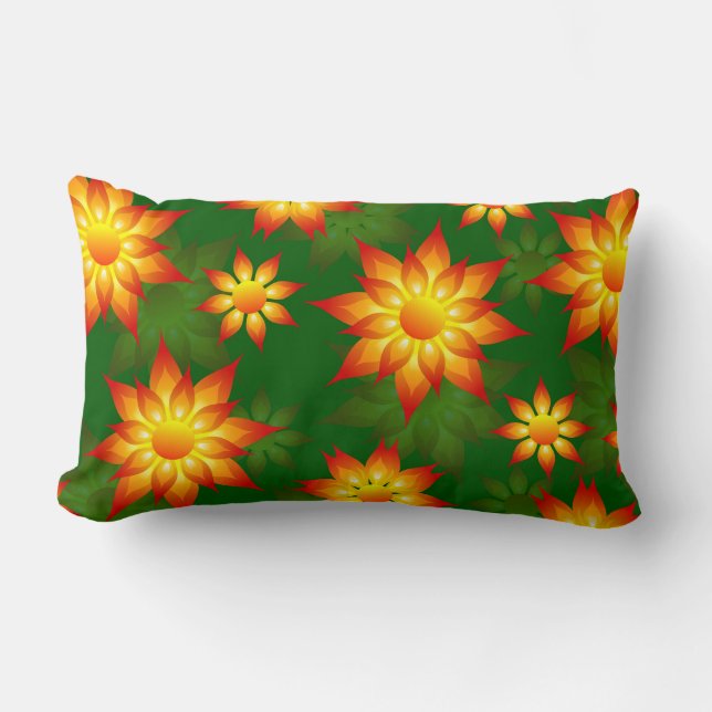 Coussin Rectangle Fleurs florales jaunes avec Arrière - plan vert-57 (Recto)
