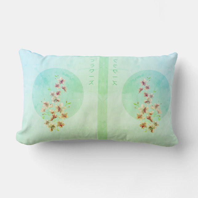 Coussin Rectangle Fleurs florales turquoise japonaises au printemps (Recto)