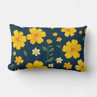 Coussin Rectangle Fleurs Jaunes Arrière - plans Bleu Foncé