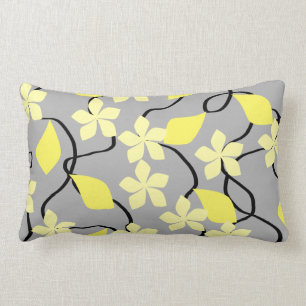 Coussin Rectangle Fleurs jaunes et grises. Modèle floral
