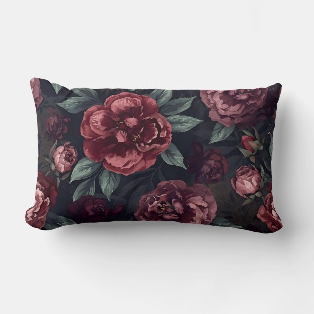 Coussin Rectangle Fleurs lunatiques motif aquarelle rouge foncé (Recto)