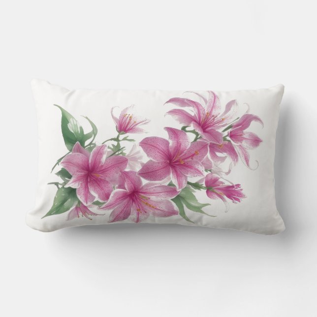 Coussin Rectangle Fleurs Lys Orientales Roses (Recto)