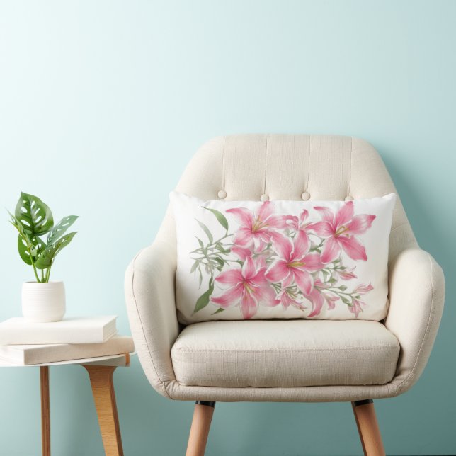 Coussin Rectangle Fleurs Lys Roses (Chaise)