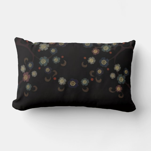 Coussin Rectangle Fleurs multicolores sur fond noir (Recto)
