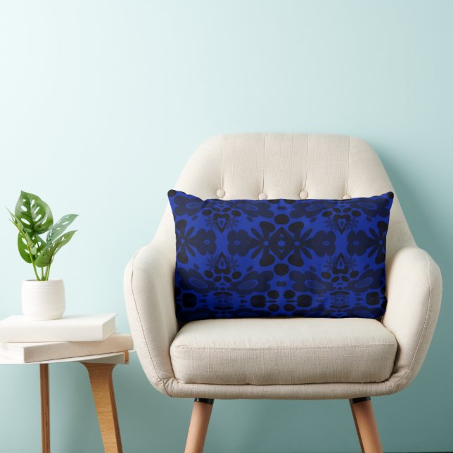 Coussin Rectangle Fleurs psychédéliques & Coeur bleu foncé (Chaise)