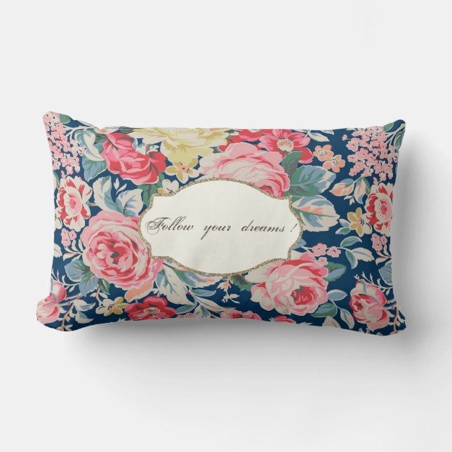 Coussin Rectangle Fleurs romantiques adorables - Message de motivati (Recto)