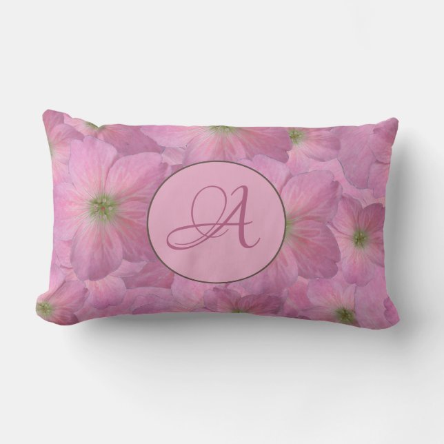 Coussin Rectangle Fleurs roses douces avec le monogramme fait sur (Recto)