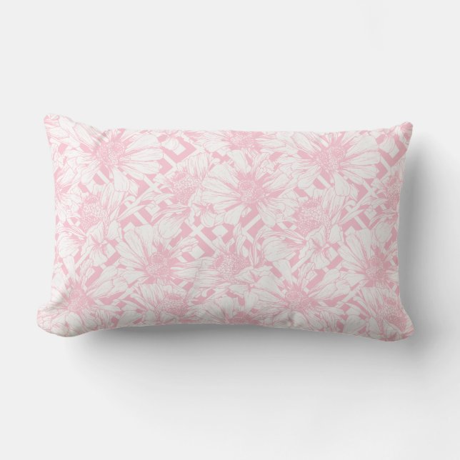 Coussin Rectangle Fleurs roses et blanches florales Botanique Shabby (Recto)