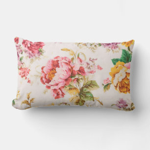 Coussin Rectangle Fleurs roses et jaunes exquises. Shabby Chic
