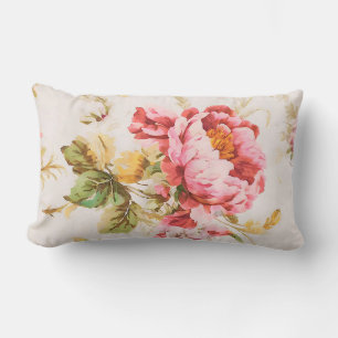 Coussin Rectangle Fleurs roses et jaunes exquises. Shabby Chic