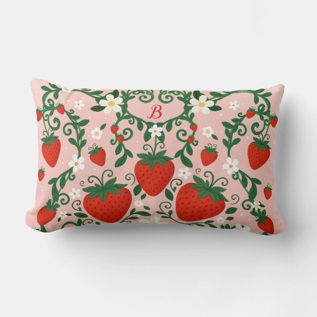Coussin Rectangle Fleurs roses et rouges de fraise mignonnes (Recto)
