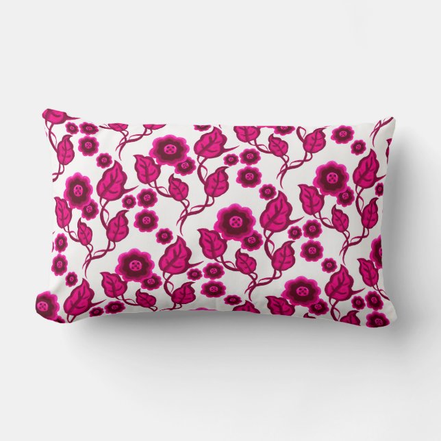 Coussin Rectangle Fleurs roses, feuille rose, art populaire floral (Recto)